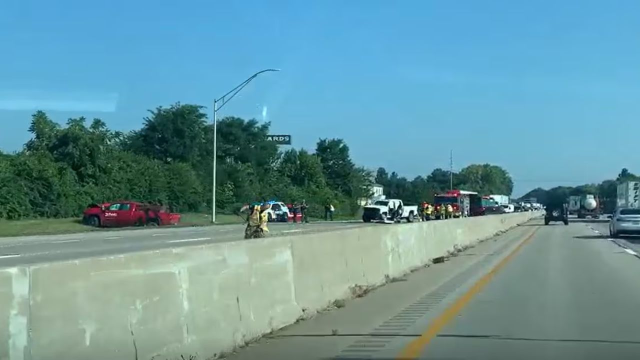 Pickup Truck Goes Airborne Through Field Before Crashing Into Two Trucks on I-75 in Miami County