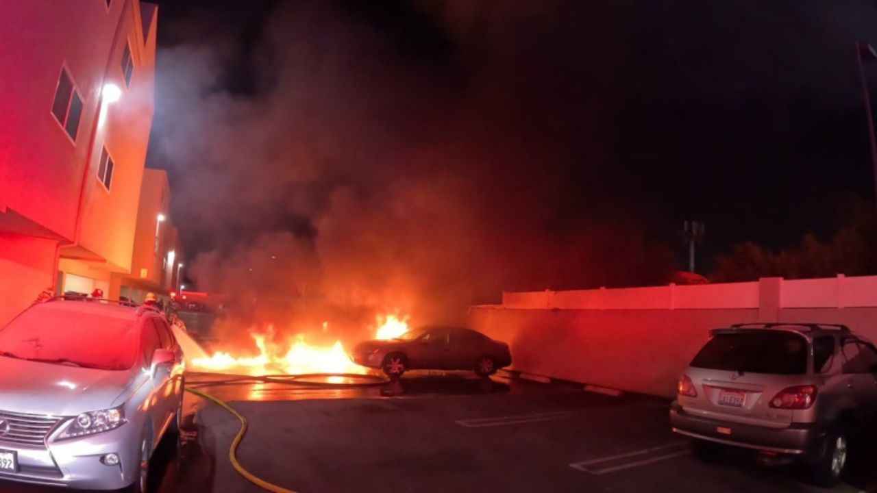 Cars Burst into Flames after Crash in Orange County — Firefighters Rush to Scene