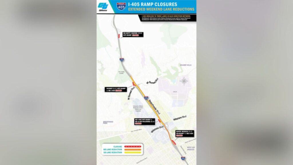 Lane Reductions Hit I-405 Freeway Through Sepulveda Pass This Weekend; Los Angeles Drivers to face Disruptions