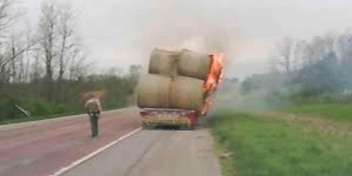 Wisconsin Highway Temporarily Closed After Trailer Carrying Bales of Hay Catches Fire