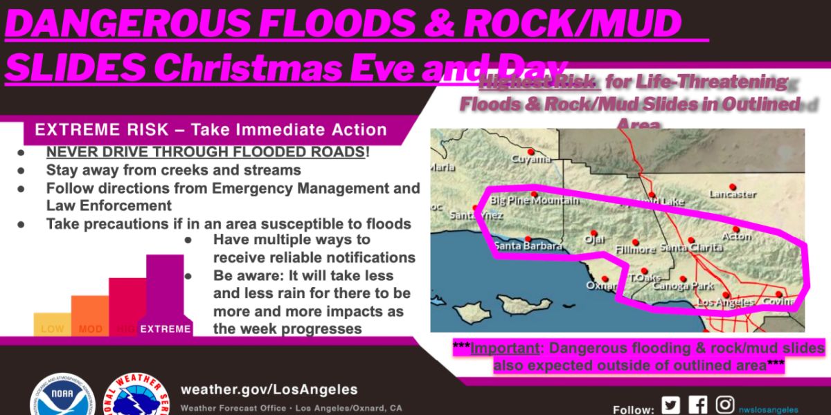 Powerful Holiday Storm Prompts Evacuation Orders, Flood Watches in Southern California Burn Scar Areas