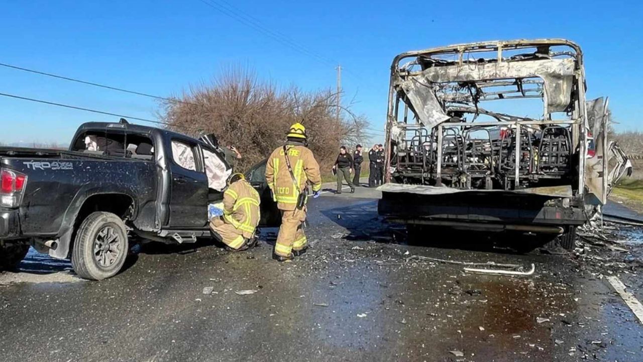 Six Killed, One Seriously Injured in Fiery Head-On Crash Involving Transit Bus in California
